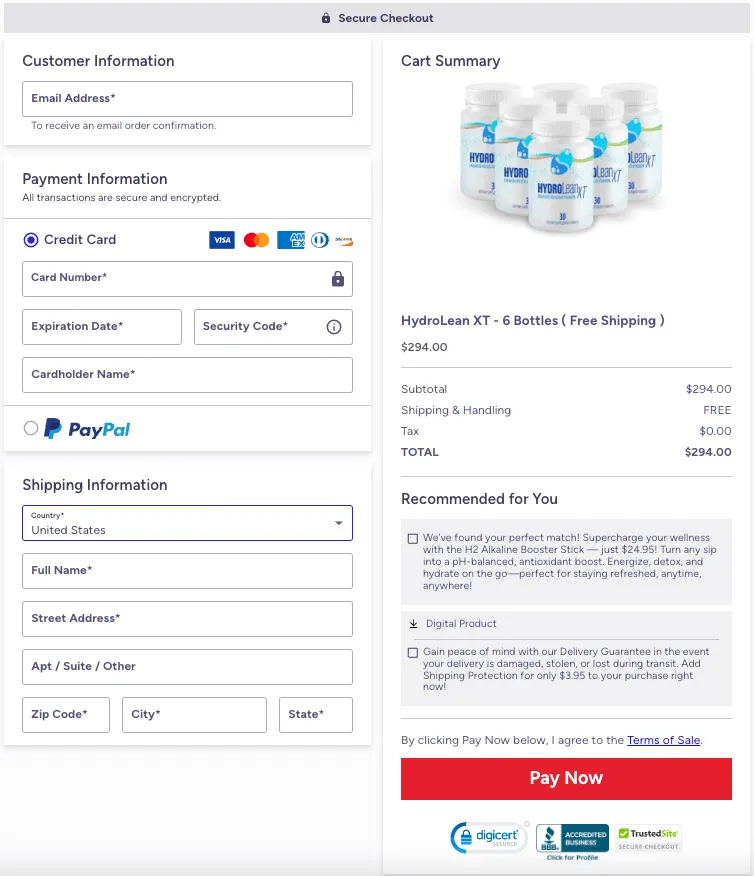 HydroLean XT Checkout